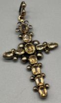 19th century 9ct yellow gold and citrine stone cross pendant. [8cm length] [10.35grams]