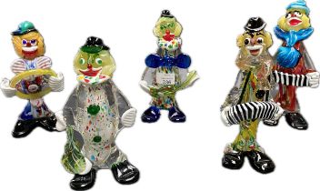 A collection of five Murano glass band theme clowns figures [22.5cm]