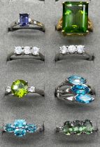 A Lot of eight various 925 silver and gem stone rings.