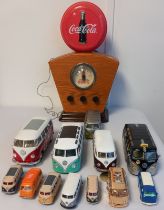 A Collection Of VW Camper Vans and a Vintage style Coca Cola Electric Radio