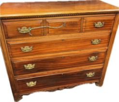19th century mahogany chest of drawers; three small drawers over three long drawers. [103x115x48cm]