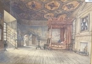 G.S Nichol 19th Century oil depicting Queen Mary's bedroom at Holyrod signed and dated 1875 within a