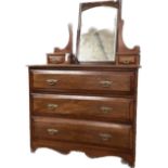 19th century dressing table, the top with moveable mirror flanked by two short drawers above a chest