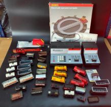 A collection of oo gauge wagons, zero 1 master control unit & boxed Hornby electrically operated