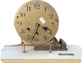 A 19th century brass clock face & movement on modern wooden plinth- Westminster chime, presented