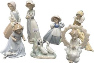 A collection of seven Nao figures; Nao wandering minstrel clown & Jesus loves you