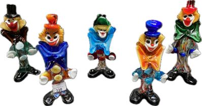 A collection of five Murano glass clowns figures [25.5cm]