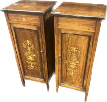 Pair of Edwardian bed side cabinets, right and left opening, marquetry inlay throughout[100x43x37cm]