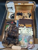A Selection of collectables items; chess set, butterscotch dices, microscope & A Schuco Examico