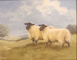 Margery Stephenson Oil on canvas/board depicting Sheep in landscape, signed. [Frame 30x35cm]