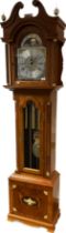 Reproduction yew wood grandfather clock- Franz Hermle- German made. 'Richard Broad- Cornwall-