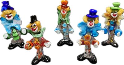 A collection of five Murano glass clowns figures [23cm]