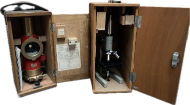 An antique Galvanometer & a vintage school microscope in fitted cases