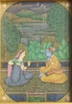 Antique Indian hand painted Krishna Radha Hindu God and Goddess miniature painting, Gold trim and