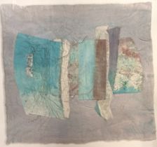 Susan McEwan Large framed mixed media on fabric titled ''At The Edge Of Shore, Sea, Sky''. [Frame
