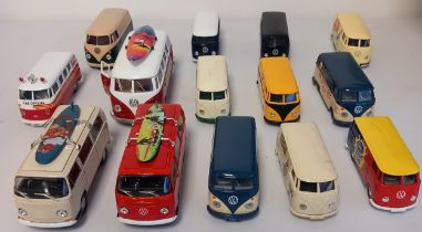 A Collection Of 14 VW camper vans [to include Welly, Promotional, Days Gone and Corgi]