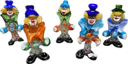 A collection of five Murano glass clowns figures [22cm]