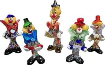 A collection of five Murano glass clowns figures [30cm]