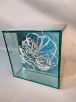 An Art Glass Contemporary section Cube Sculpture [30cm]