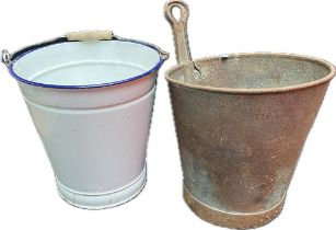 An antique milk bin & a enamel Bin