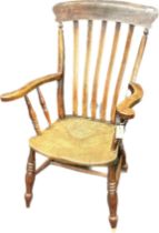 19th century oak and elm Windsor style chair, stamped 'WMW'