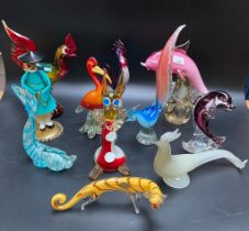 A collection of art glass animal figures & oriental gentleman figure