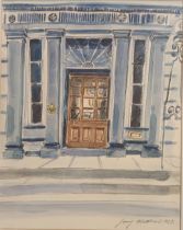 Jenny Mathews Ink wash depicting a grand doorway, signed and dated 1989. [48x40cm]