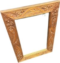 Antique carved oak mirror- thistle and foliage carved frame.