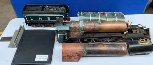 A live steam L.N.E.R 3.5 gauge steam train with parts and blue prints of the build. [Needs