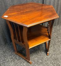 Arts and Crafts hexagonal mahogany table stamped L W Roberts [61x53x53cm]