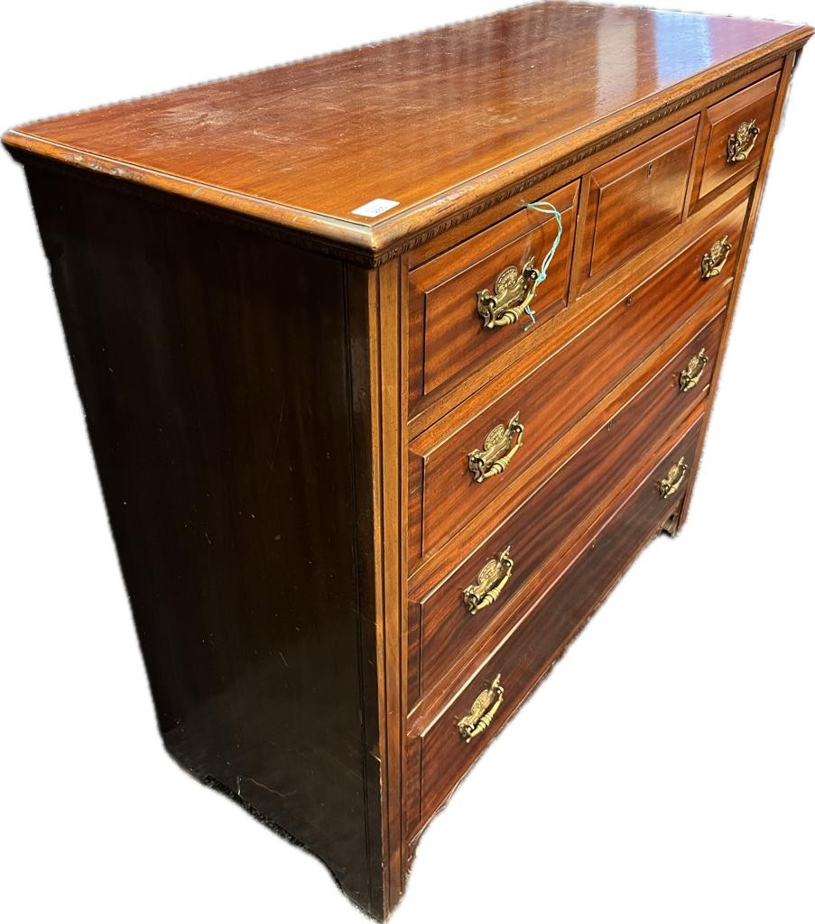 19th century mahogany chest of drawers; three small drawers over three long drawers. [103x115x48cm] - Image 3 of 3