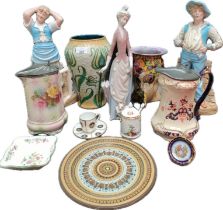 A selection of collectables; A large Lladro figure & Victorian lustre vase