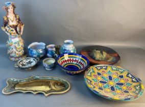 A collection of studio pottery; Mac merry small comport dish & signed studio pottery hall wall