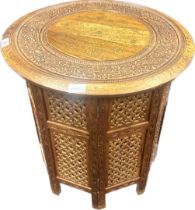 Anglo Indian hand carved table with circular carved inlaid top [53x53.5cm]