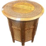 Anglo Indian hand carved table with circular carved inlaid top [53x53.5cm]