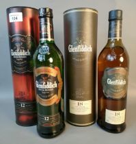 A collection of two bottles of Glenfiddich 12 & 18 year olds with display boxes