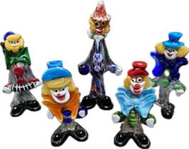 A lot of 5 Murano glass clown figures [33cm]