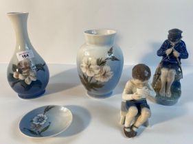 A selection of Royal Copenhagen porcelain vases & figures [20cm tallest vase]