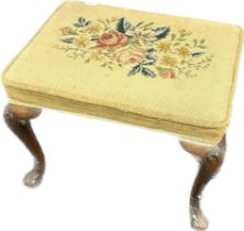 19th century tapestry top stool, raised on highly carved legs. [40x54x41cm]