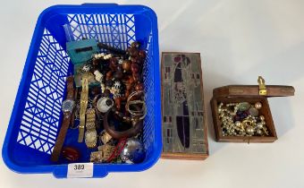 A box of jewellery & decorative Boxes; fossil, rotary watch & Rennie McIntosh design box