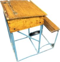 Vintage Child's school desk. Lift up top section. Metal framing. [62x38x53cm]