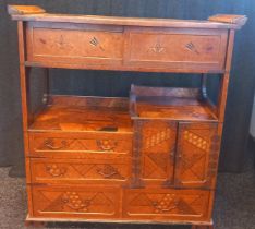 A Japanese Meiji Period Marquetry Shodana Cabinet. [92x85x39cm] [Damage to top gallery trim]