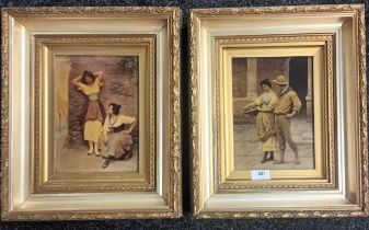 Two Antique Crystoleums ''No Love without Envy'' and Two ladies'' within gold ornate frames. [