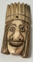 18th/ 19th century carved scrimshaw carving; possibly of a native American Indian head. [8.5cm in