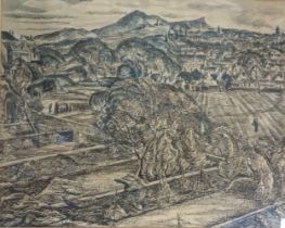 Arthur Chrystal RSA (1904-1978) Pen and ink wash ''Edinburgh from Iverkeith'', signed. [Frame