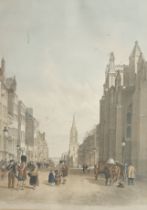 Two coloured engravings of Edinburgh, ''Edinburgh Castle from Grass Market'', signed. [Frame 58x46]