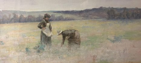 J. Sutherland Large framed pastel drawing depicting women picking from the fields, signed to the