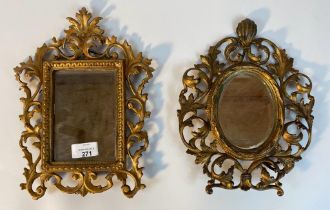 Two Antique gilt metal mirrors, one with supported stand [29cm]