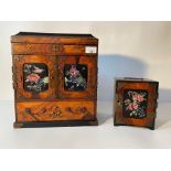 2 Japanese Parquetry & Mother Of Pearl Table Cabinets, lacquered doors inlaid with mother of pearl