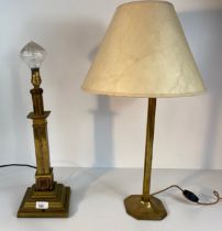 A brass Corinthian column arts and crafts table with telescope attachment lamp along with brass